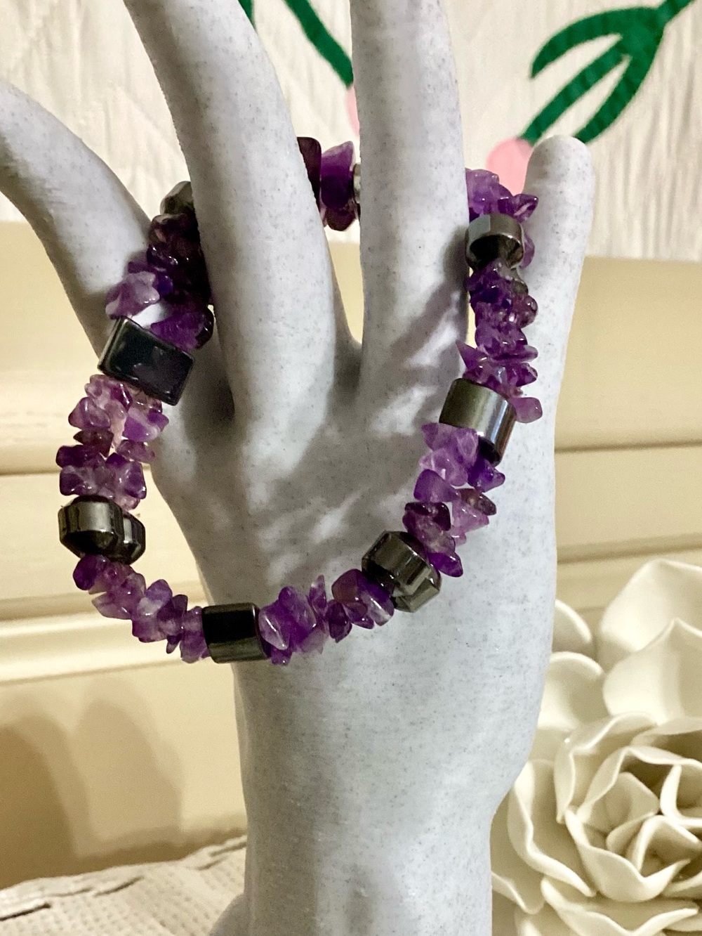 Purple Stone Double Strand Magnetic Bracelet